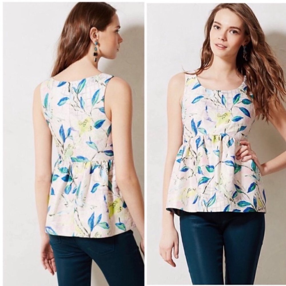 LEIFSTOTTIR Anthropologie Brocade Bird Peplum Top - Picture 2 of 6